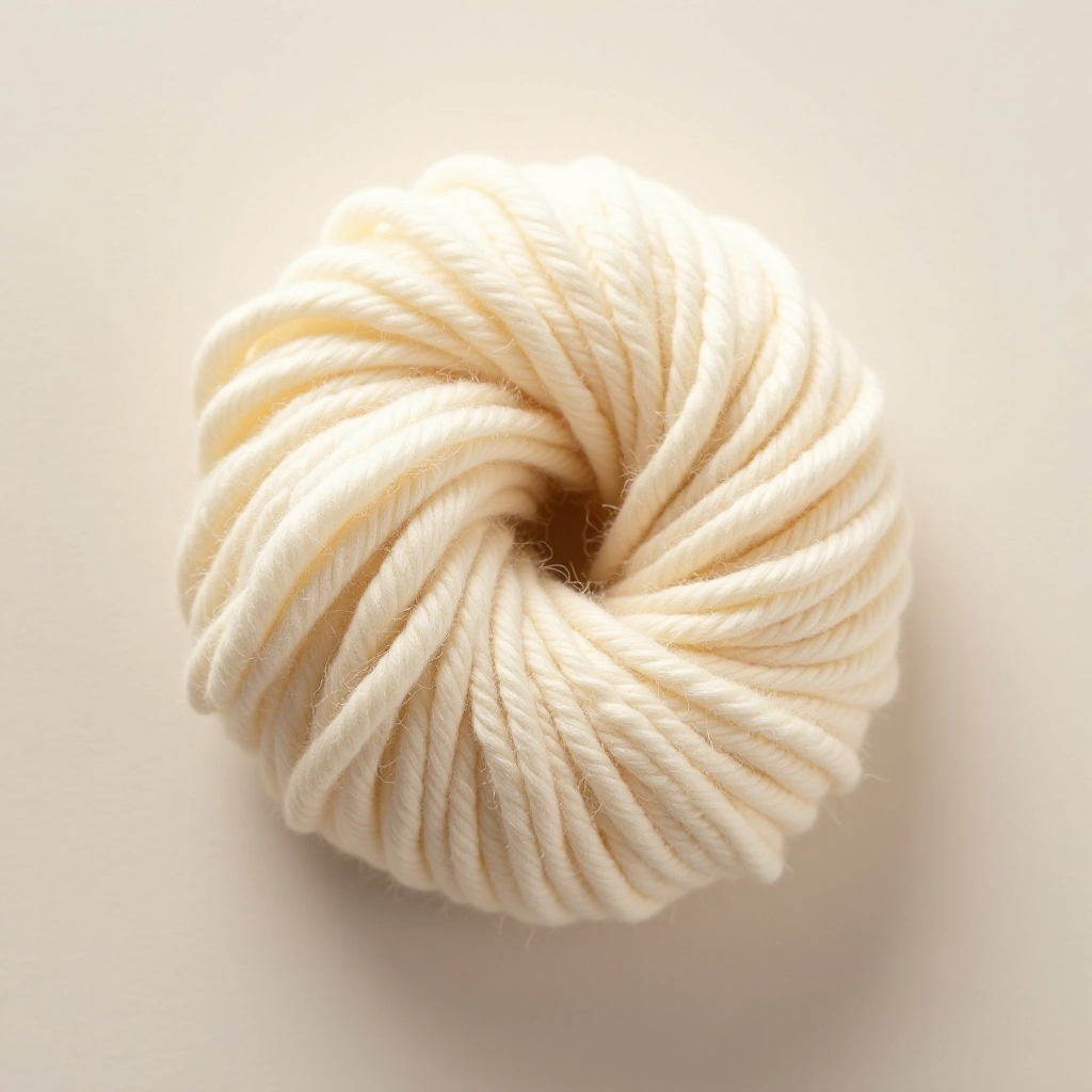 Close-up of merino wool yarn texture showing fine crimped fibers with soft natural lighting and neutral background
