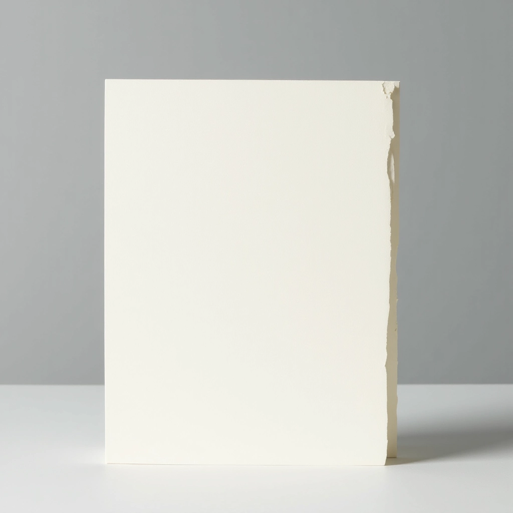 Cream-colored mixed media paper pad standing upright with corner curl showing paper texture and quality