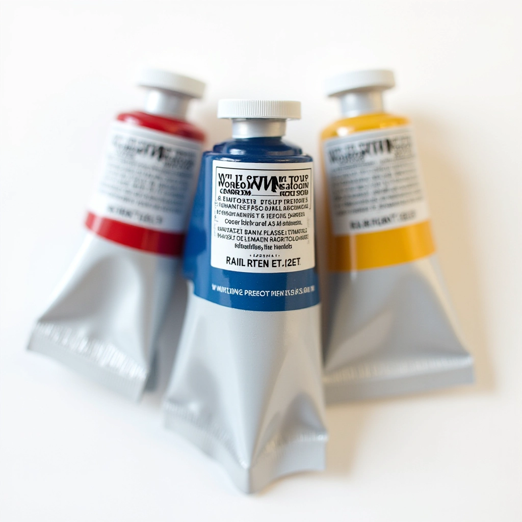 Three Winsor & Newton acrylic paint tubes in jewel tones displayed on white background with studio lighting